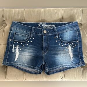 Distressed Studded Denim Short Shorts Daisy Dukes 11/12 Faded NWOT J. Creations